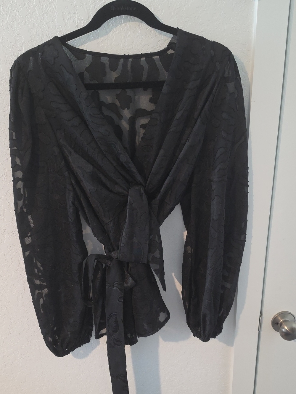 SHEIN Black Sheer Tie-Waist Blouse